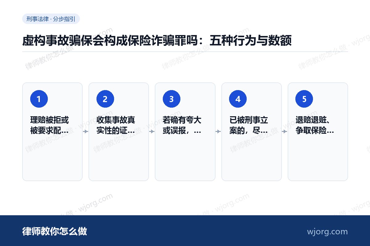 虚构事故骗保会构成保险诈骗罪吗:五种行为与数额 虚构事故骗保会构成保险诈骗罪吗::5 步办理流程示意图