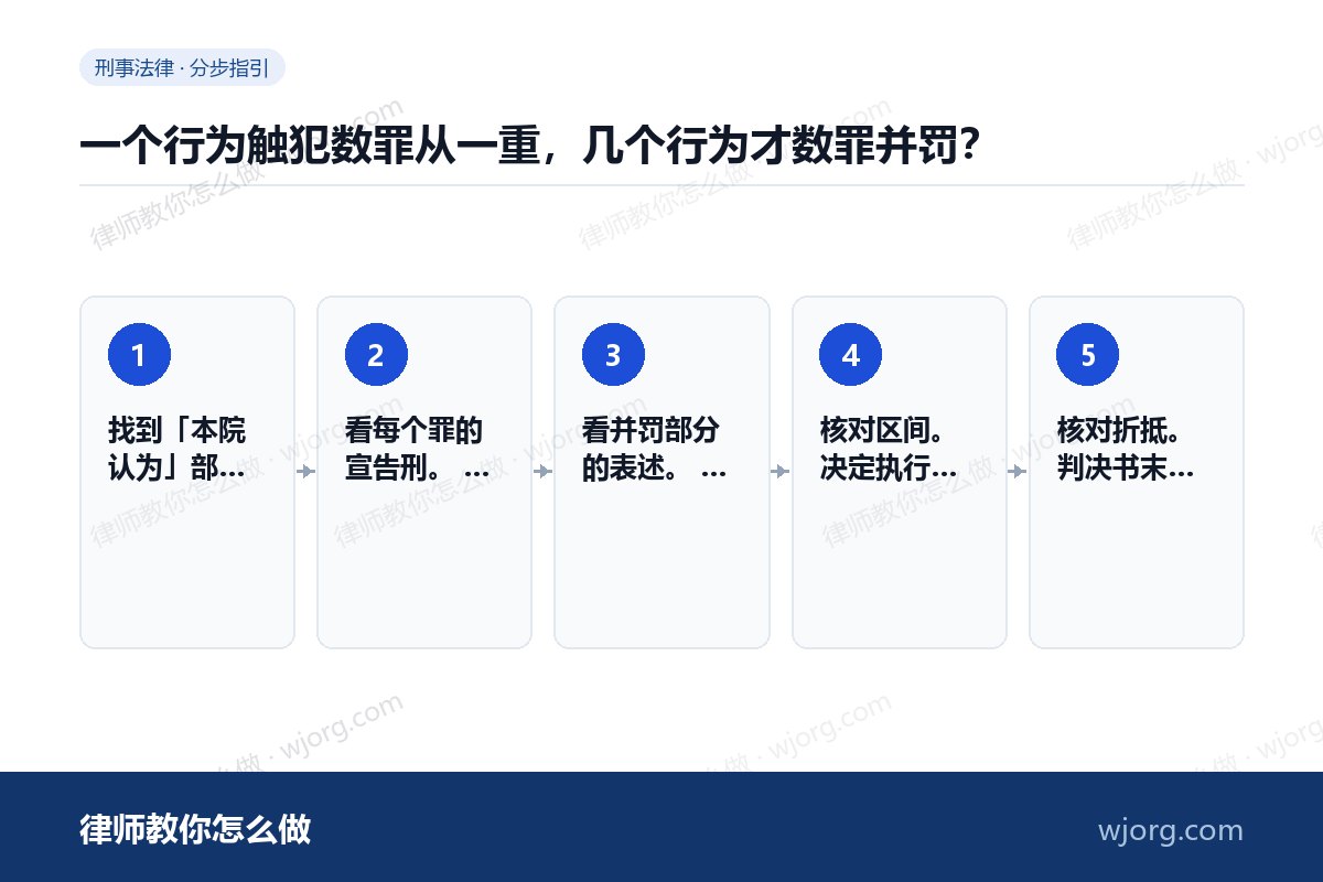 一个行为触犯数罪从一重,几个行为才数罪并罚? 一个行为触犯数罪从一重,几个行为:5 步办理流程示意图