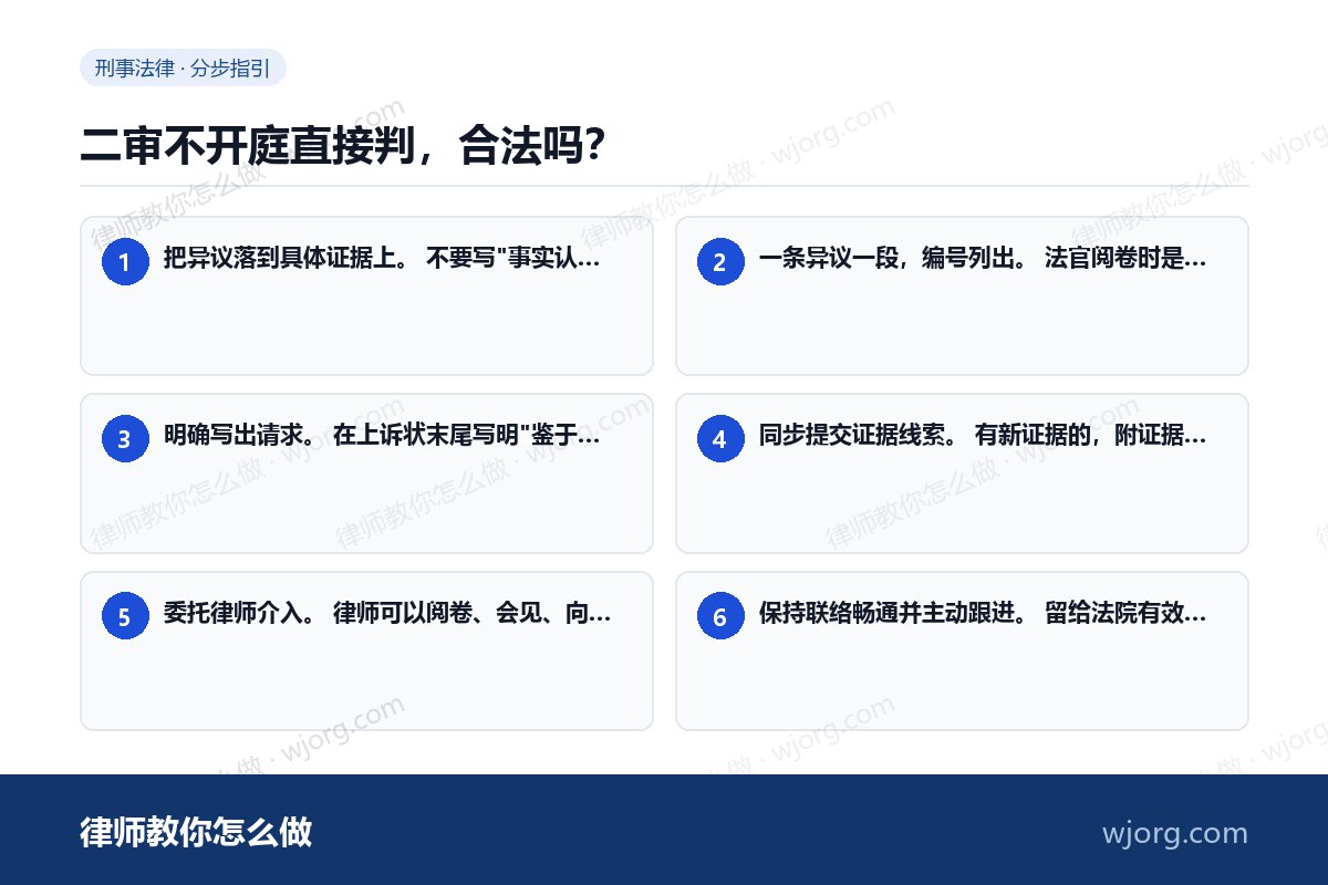 二审不开庭直接判，合法吗：6 步办理流程示意图