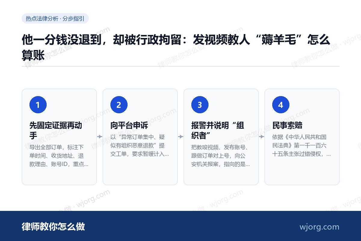 他一分钱没退到,却被行政拘留:发视频教人“薅羊毛”怎么算账 他一分钱没退到,却被行政拘留:发:4 步办理流程示意图