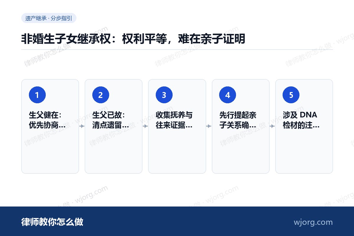 非婚生子女继承权:权利平等,难在亲子证明 非婚生子女继承权:权利平等,难在:5 步办理流程示意图