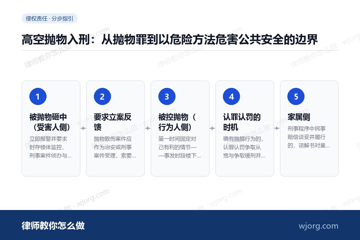 高空抛物入刑:从抛物罪到以危险方法危害公共安全的边界 高空抛物入刑:从抛物罪到以危险方:5 步办理流程示意图