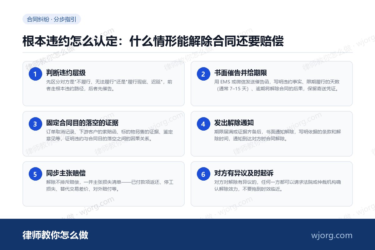 根本违约怎么认定:什么情形能解除合同还要赔偿 根本违约怎么认定:什么情形能解除:6 步办理流程示意图