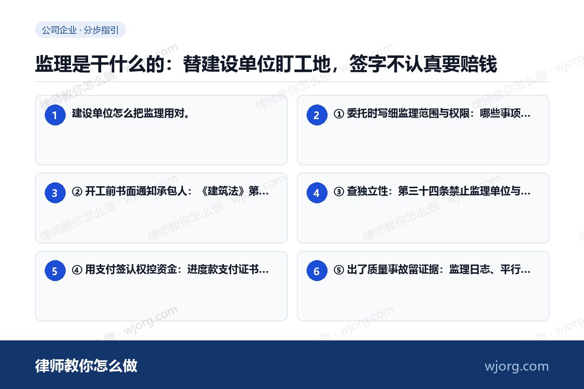 监理是干什么的：替建设单位盯工地：6 步办理流程示意图