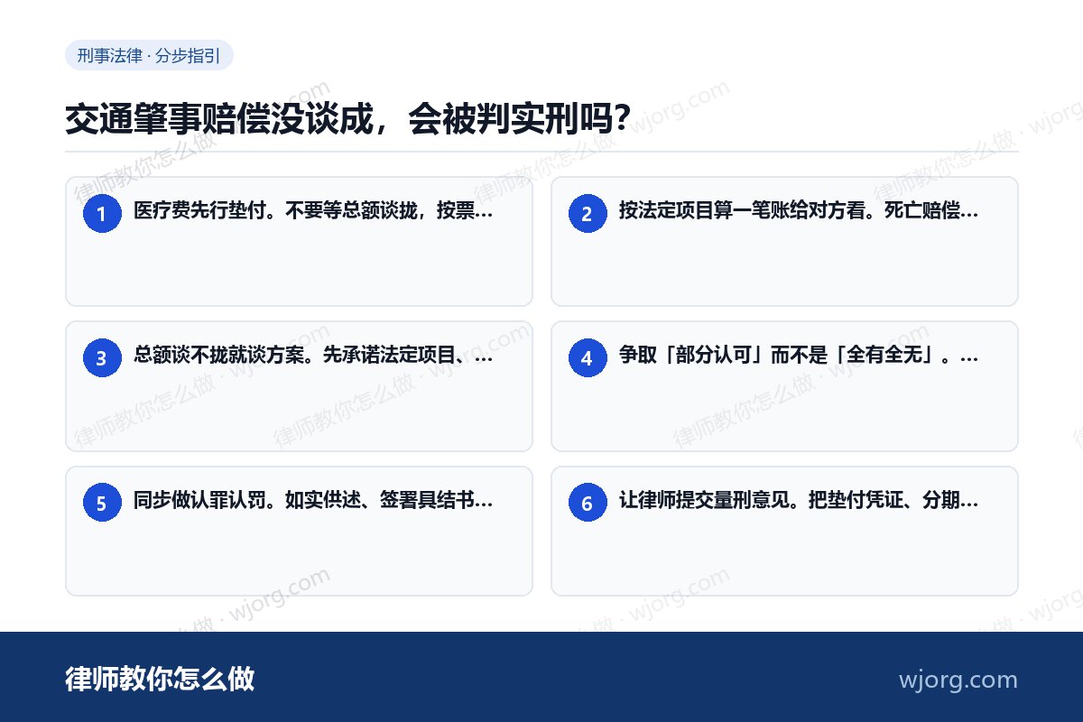 交通肇事赔偿没谈成,会被判实刑吗? 交通肇事赔偿没谈成,会被判实刑吗:6 步办理流程示意图
