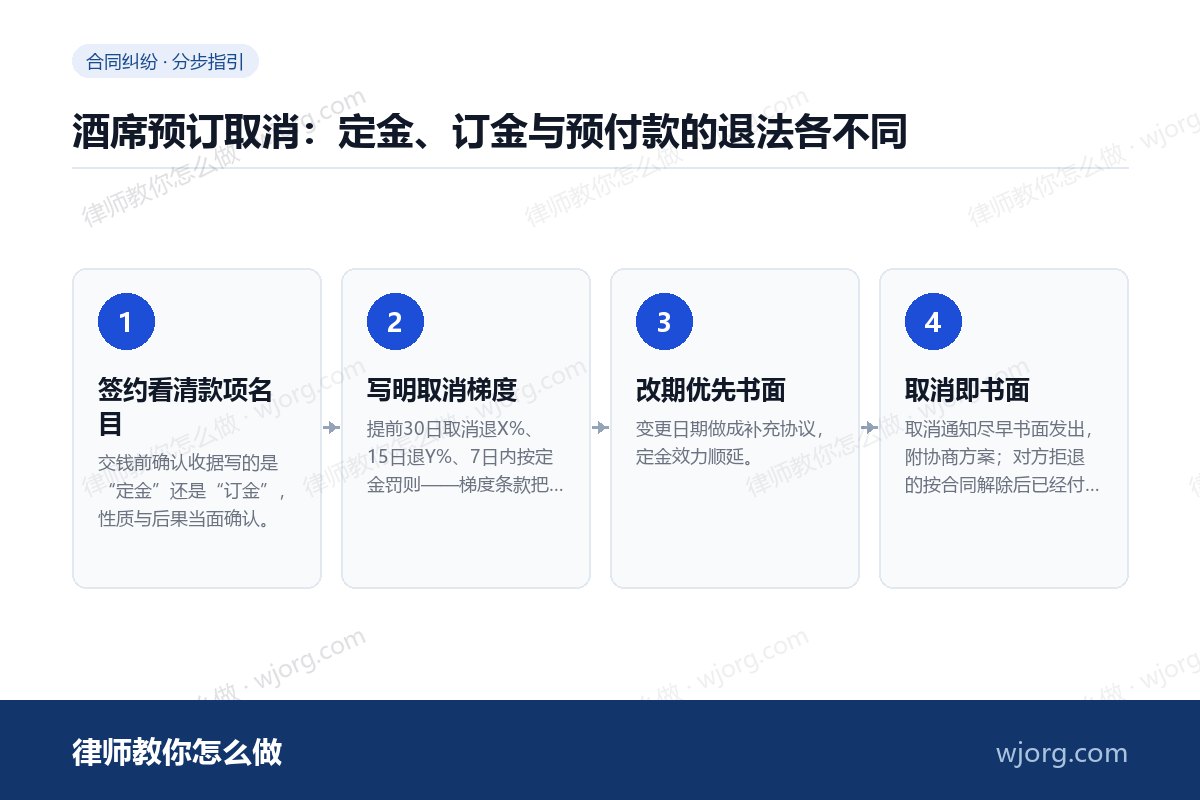 酒席预订取消：定金、订金与预付款：4 步办理流程示意图