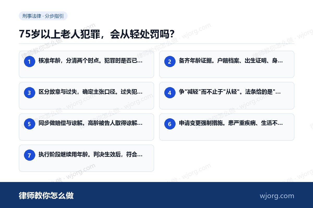 75岁以上老人犯罪，会从轻处罚吗：7 步办理流程示意图