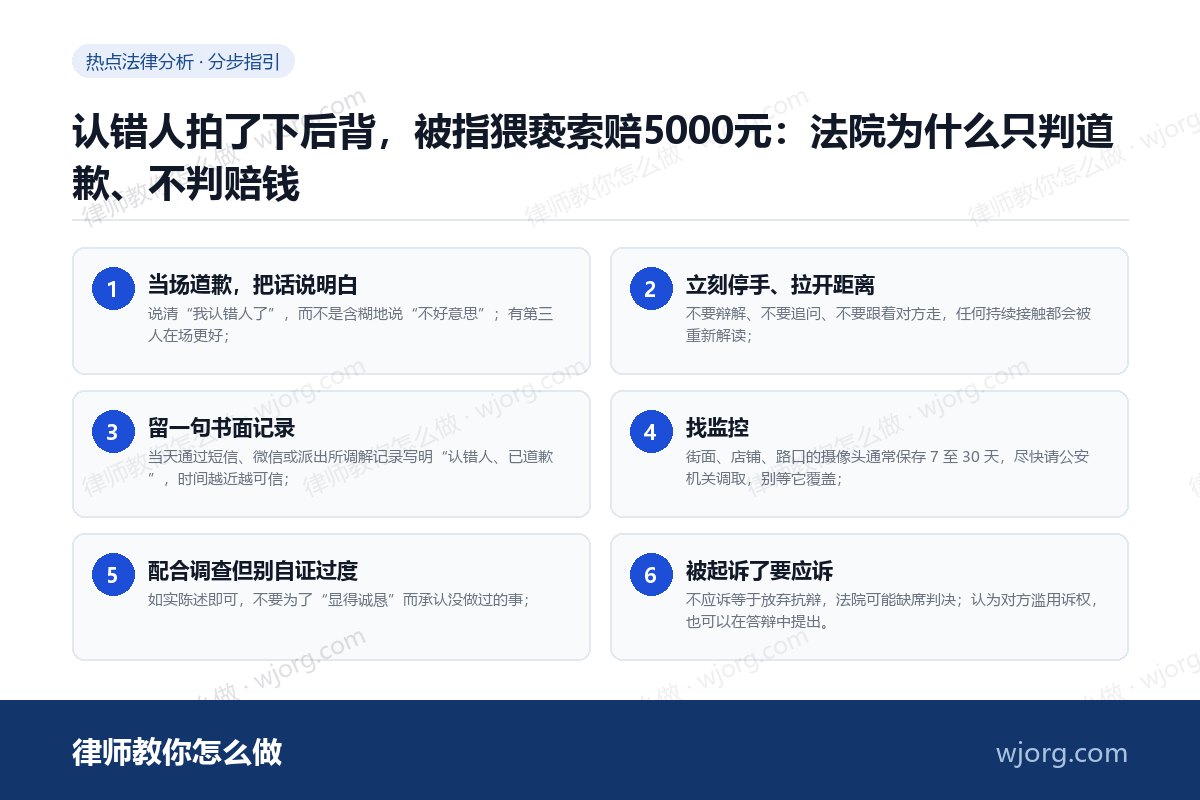 认错人拍了下后背,被指猥亵索赔5000元:法院为什么只判道歉、不判赔钱 认错人拍了下后背,被指猥亵索赔5:6 步办理流程示意图
