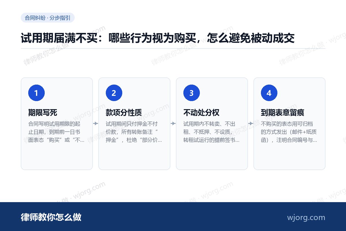 试用期届满不买:哪些行为视为购买,怎么避免被动成交 试用期届满不买:哪些行为视为购买:4 步办理流程示意图
