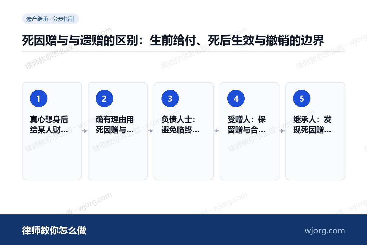 死因赠与与遗赠的区别:生前给付、死后生效与撤销的边界 死因赠与与遗赠的区别:生前给付、:5 步办理流程示意图