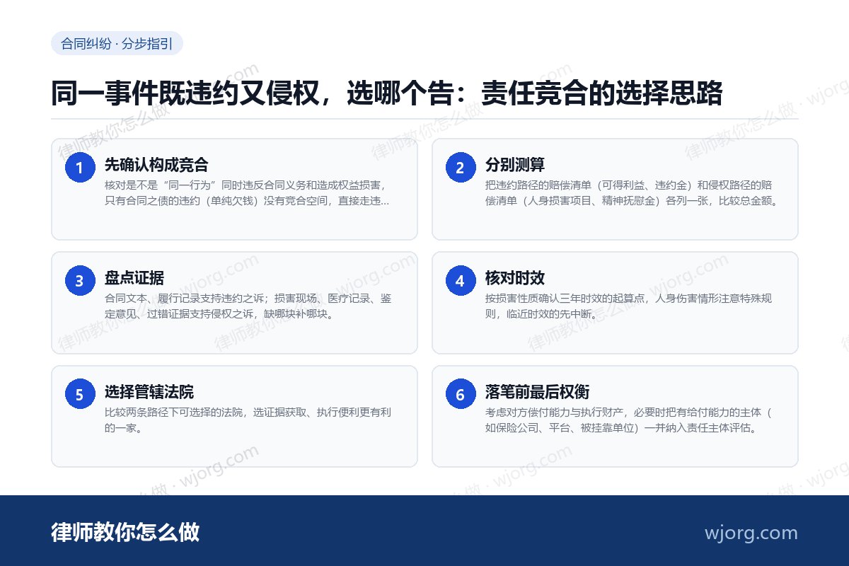 同一事件既违约又侵权，选哪个告：：6 步办理流程示意图