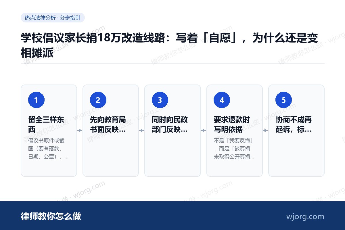 学校倡议家长捐18万改造线路:写着「自愿」,为什么还是变相摊派 学校倡议家长捐18万改造线路:写:5 步办理流程示意图