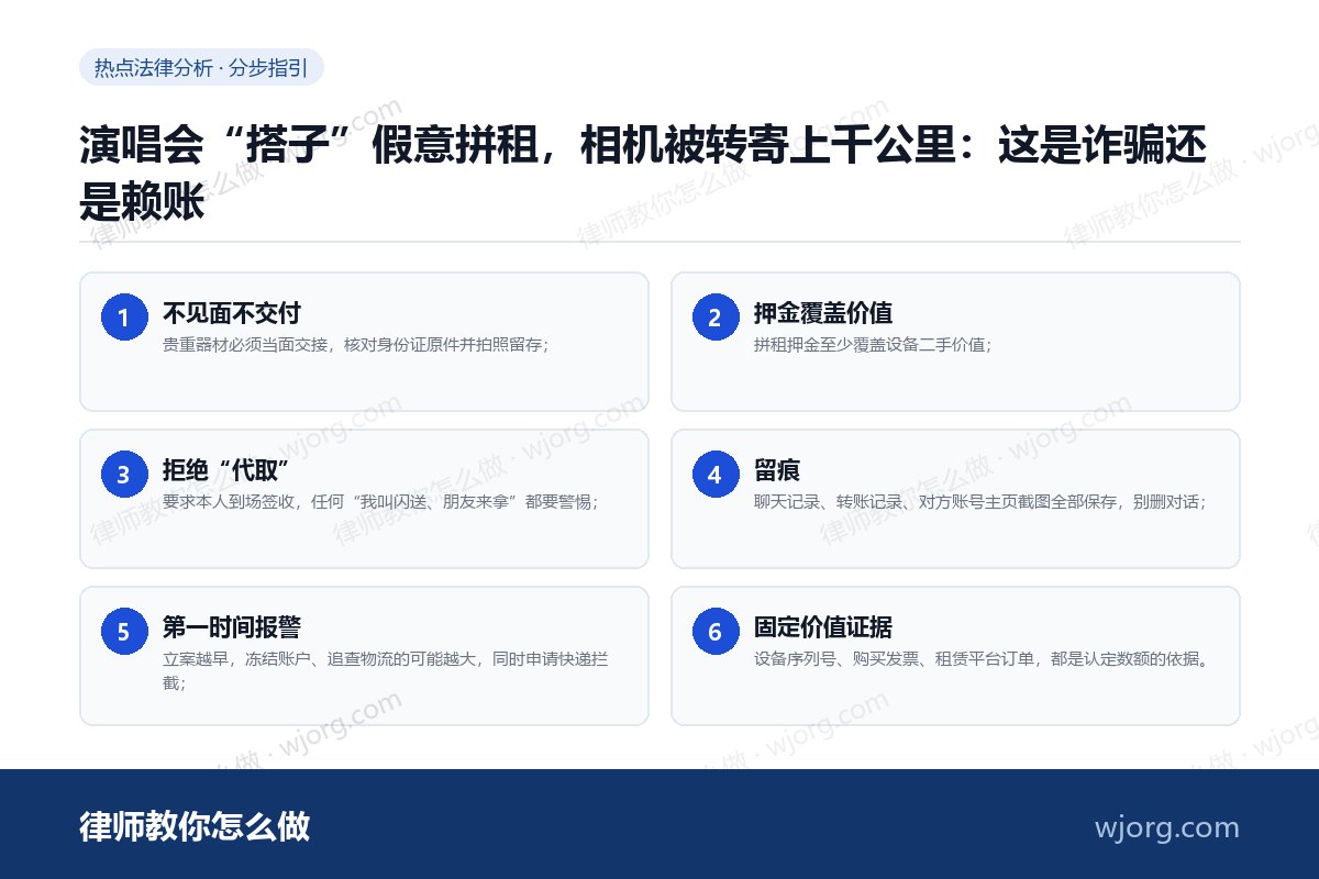 演唱会“搭子”假意拼租,相机被转寄上千公里:这是诈骗还是赖账 演唱会“搭子”假意拼租,相机被转:6 步办理流程示意图