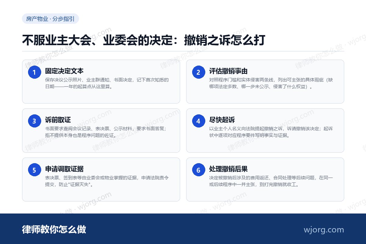 不服业主大会、业委会的决定：撤销：6 步办理流程示意图