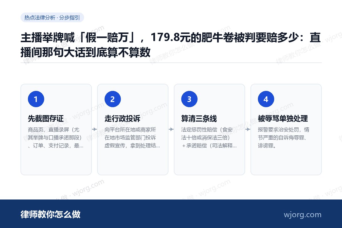 主播举牌喊「假一赔万」,179.8元的肥牛卷被判要赔多少:直播间那句大话到底算不算数 主播举牌喊「假一赔万」,179.:4 步办理流程示意图