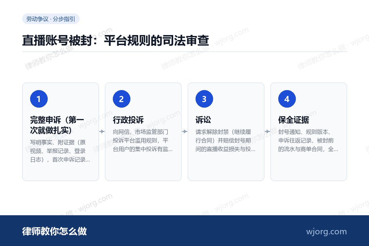 直播账号被封：平台规则的司法审查：4 步办理流程示意图
