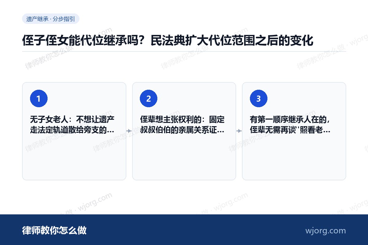 侄子侄女能代位继承吗?民法典扩大代位范围之后的变化 侄子侄女能代位继承吗:3 步办理流程示意图