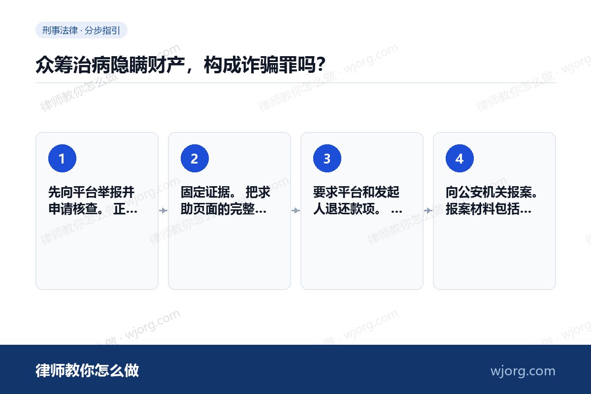 众筹治病隐瞒财产,构成诈骗罪吗? 众筹治病隐瞒财产,构成诈骗罪吗:4 步办理流程示意图