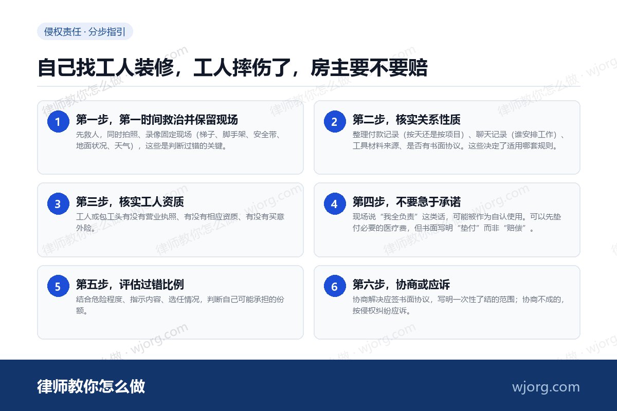 自己找工人装修，工人摔伤了，房主：6 步办理流程示意图