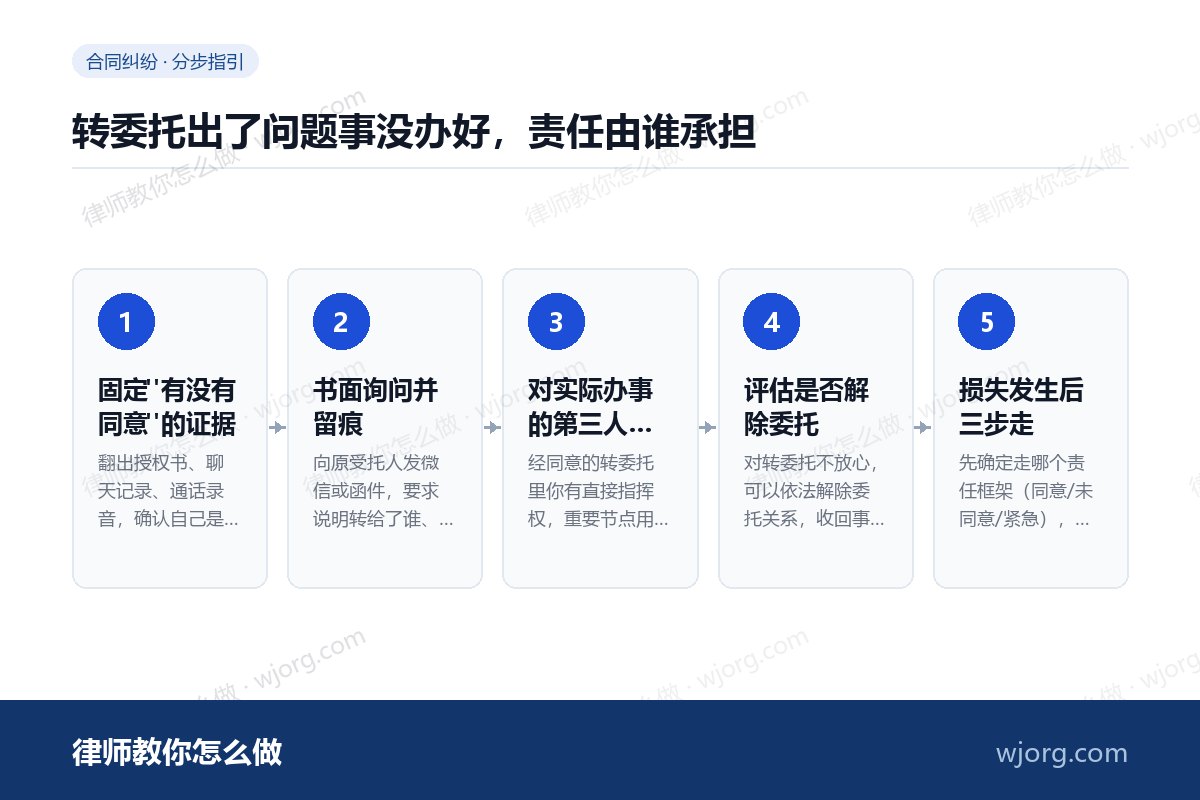 转委托出了问题事没办好,责任由谁承担 转委托出了问题事没办好,责任由谁:5 步办理流程示意图